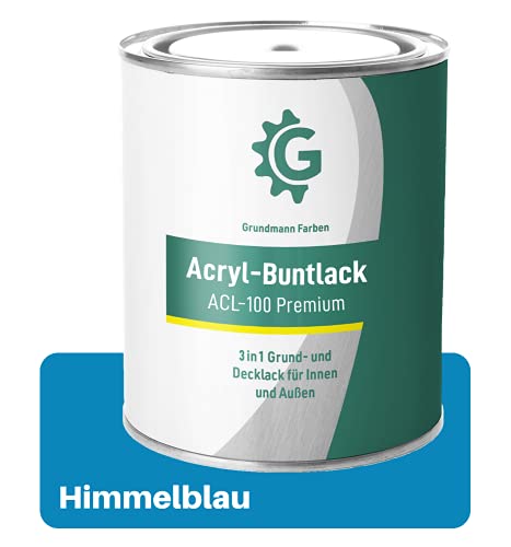 Grundmann Lack - 3 Kg - Acryllack auf Wasserbasis Blau - Für Holz, Metall & Beton - Himmelblau RAL 5015 von Grundmann Farben
