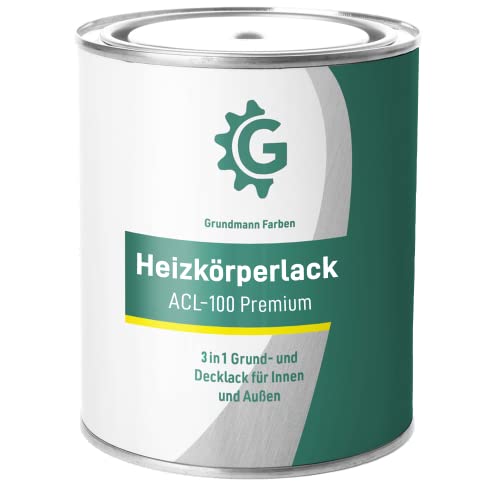 GRUNDMANN Heizkörperlack - 0,7 Kg - Heizungslack, Heizungsfarbe, Heizkörperfarbe, Acryllack - ACL 100 - RAL 9010 Reinweiss (Warmes Weiss) von Grundmann Farben