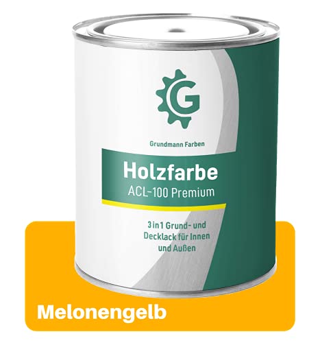 GRUNDMANN Holzfarbe - 3 Kg Holzlack Seidenmatt Gelb - 3in1 inkl. Grundierung - Seidenmatt - Innen und Außen - RAL 1028 Melonengelb von Grundmann Farben