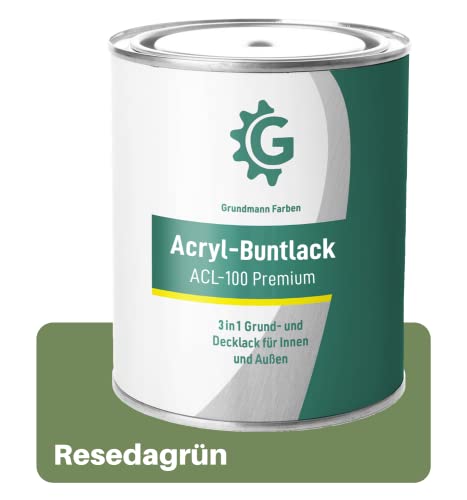 Grundmann Lack - 0,7 Kg - Acryllack auf Wasserbasis Grün - Für Holz, Metall & Beton - Resedagrün RAL 6011 von Grundmann Farben