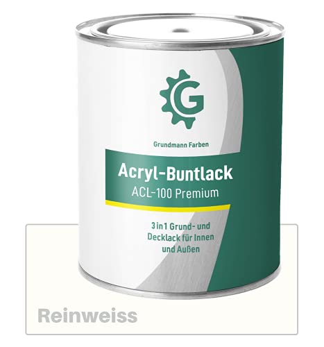 Grundmann Lack - 10 Kg - Acryllack auf Wasserbasis Weiß - Für Holz, Metall & Beton - Reinweiss RAL 9010 von Grundmann Farben