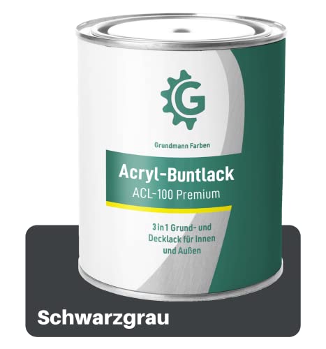 Grundmann Lack - 3 Kg - Acryllack auf Wasserbasis Schwarzgrau - Für Holz, Metall & Beton - Schwarzgrau RAL 7021 von Grundmann Farben