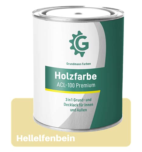 GRUNDMANN Holzfarbe - 3 Kg Holzlack Seidenmatt Beige - 3in1 inkl. Grundierung - Seidenmatt - Innen und Außen - RAL 1015 Hellelfenbein von Grundmann Farben