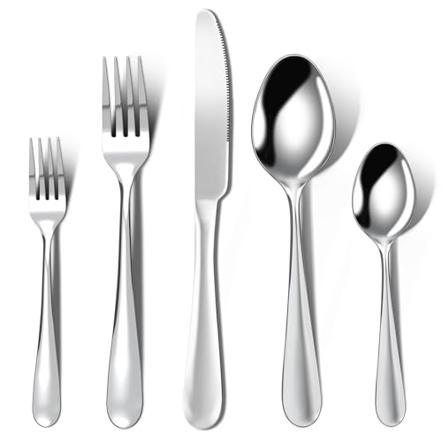 Besteck Set für 6 Personen, 30-teilig Premium-Edelstahl Besteckset, Essbesteck Set mit Messer, Gabel & Löffel, Cutlery 5er Set Hochglanzpoliert für Angenehme Handhabung & Spülmaschinenfest von Gucass