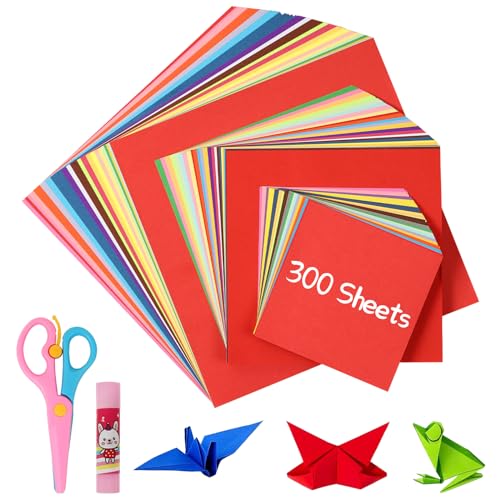 Gucass 300 Blatt Origami Papier, 20x20 & 15x15 & 10x10 Faltpapier in 20 Farben, Buntes Papier Doppelseitig Quadratisch Tonpapier, 70g/m² Bastelpapier für Kinder und Erwachsene DIY Bastelprojekte von Gucass