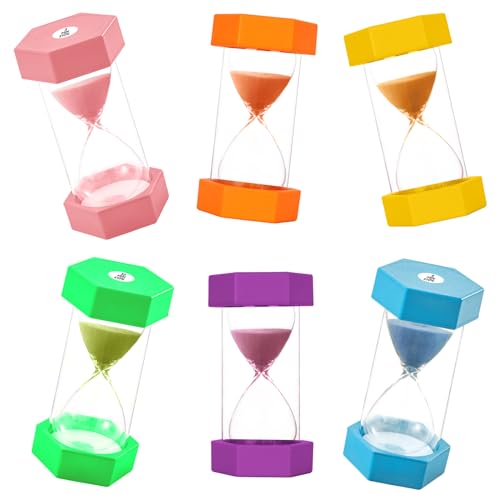 Gucass 6 STK Sanduhren Set für Kinder, Buntes Sand Timer Set Zeitmesser Sanduhren, Stundenglas 3 5 10 15 20 30 Minuten Timer, Zeitanzeiger Kinder für Klassenzimmer, Küche, Spiele und Home Office Deko von Gucass