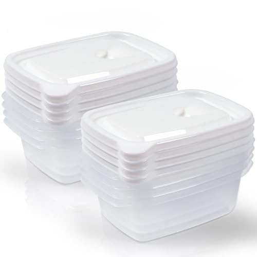 Gucass 8 Stk Tiefkühldosenset 600ml, Gefrierbehälter 0,6l Rechteck 19x13x6cm, Kunststoff Meal Prep Boxen Frischhaltedosen mit Deckel, Gefrierdosen Set BPA-Frei, Essensbox Mikrowellengeeignet, Weiß von Gucass