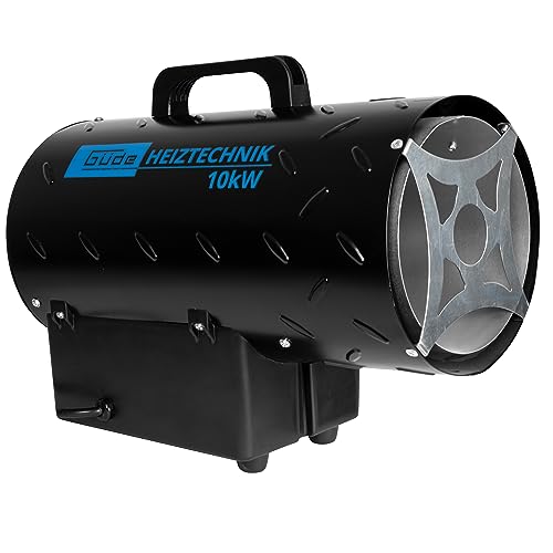 Güde Gasheizgebläse GGH 10 L (220-240 V, 10000 W Heizleistung, 580 m³/h Gebläseleistung, Piezozündung, Edelstahlbrenner, 700mbar Druckminderer, 1,5 m Gasschlauch), Schwarz von Güde