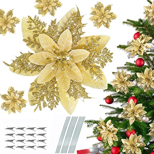 3-Teiliges Set Auto Bremsbelag Skala Dickenmessgerät,Poinsettia Weihnachtsblume Glitzernde für Weihnachtsbaum Dekorationen,Hochzeit Weihnachtsbaum Neujahr Ornamente (Gold) von Guidre