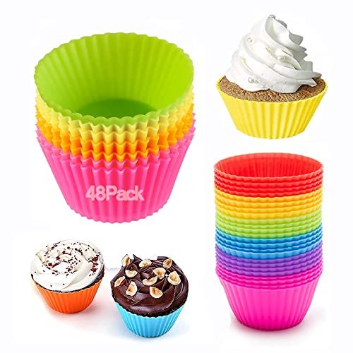 48er-Pack Reusable Silicone Cupcake Moulds Muffin Moulds,Silikonformen, Standard Silikonformen für Muffins 4 Farben, antihaftbeschichtet BPA-Frei | spülmaschinengeeignet (Farbe) von Guidre