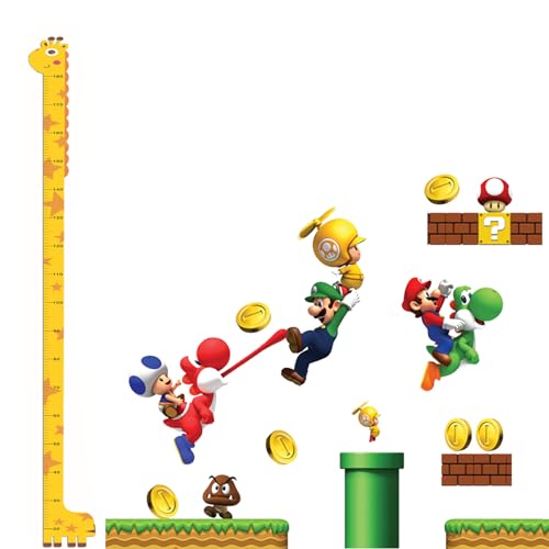 Mario Bros. und Giraffe E ntfernbare Wandaufkleber Aufkleber Kinder Wohnkultur Abnehmbare Leinwand Messleite Lineal entfernbarer Stick andaufkleber zum Messen der Höhe DIY Bauszene Wandaufkleber von Guidre