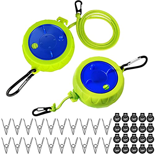 Wäscheleine Camping 2 Stück, 10M Wäscheleine Ausziehbar, mit 20 Feste Schnallen und 20 Winddichte Wäscheklammern, Tragbare Reisetrockner Outdoor Camping Gadgets Zubehör für Garten, Reise Wohnmobil von Guidre