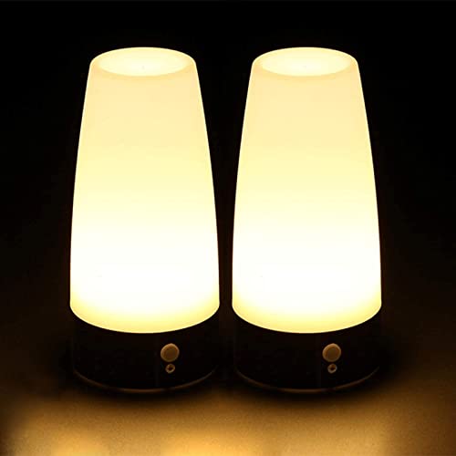 Guijiyi 2er Set LED Bewegungsmelder Tischleuchte Nachtlicht LED-Tischlampe mit kabellosem PIR-Bewegungssensor verwenden 3x 1,5VAAA Batterie[Energieklasse A+] (Rund) von Guijiyi