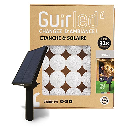 GuirLED - Solar Lichterkette Außen Kugeln LED - Wasserdicht IP55 - Automatisches EIN/AUS - 32 Kugeln 6 m- Flocon von GuirLED