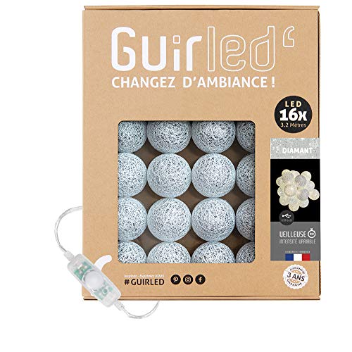 GuirLED - LED-Lichterkette LED-Kugeln aus Baumwolle – Nachtlicht für Babys 2 Stunden – Netzadapter – 3 Intensitäten – 16 Kugeln 1.6m – Diamant von GuirLED