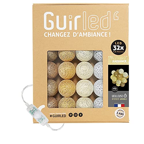 GuirLED - LED - Lichterkette mit Kugeln aus Baumwolle mit USB – Nachtlicht für Babys 2 Stunden – Netzadapter mit 2 A USB 2 A im Lieferumfang enthalten – 3 Intensitäten – 32 Kugeln 3.2 m – Radiance von GuirLED