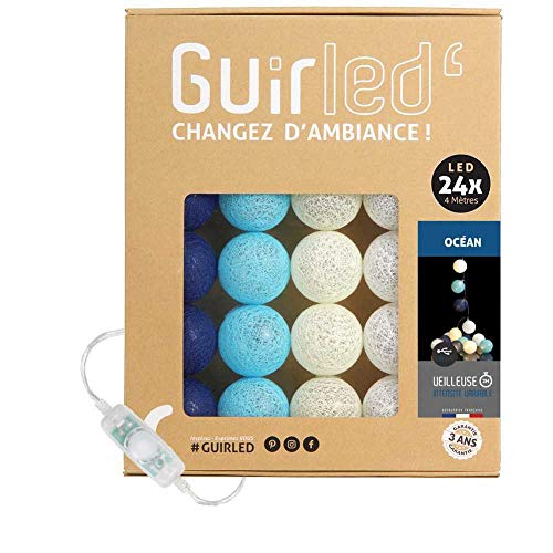 GuirLED - LED Baumwollkugeln Lichterkette USB - Baby Nachtlicht 2h - Dual USB 2A Netzteil enthalten - 3 Intensitäten - 24 Kugeln 2.4m - Océan von GuirLED