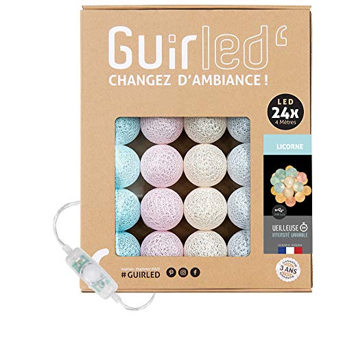 GuirLED - LED-Lichterkette LED-Kugeln aus Baumwolle – Nachtlicht für Babys 2 Stunden – Netzadapter – 3 Intensitäten – 24 Kugeln 2.4m – Einhorn von GuirLED
