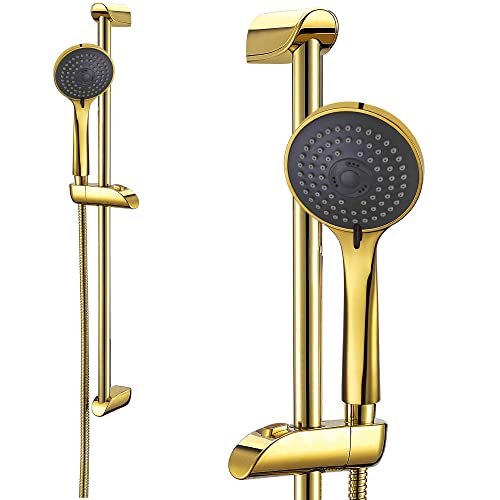 Duscharmatur Gold glänzend Dusch Set mit Duschstange Brausegarnitur AQUA GD-01 Brausestangenset Handbrause mit Duschstange Duschschlauch von Gulfstream Komfort