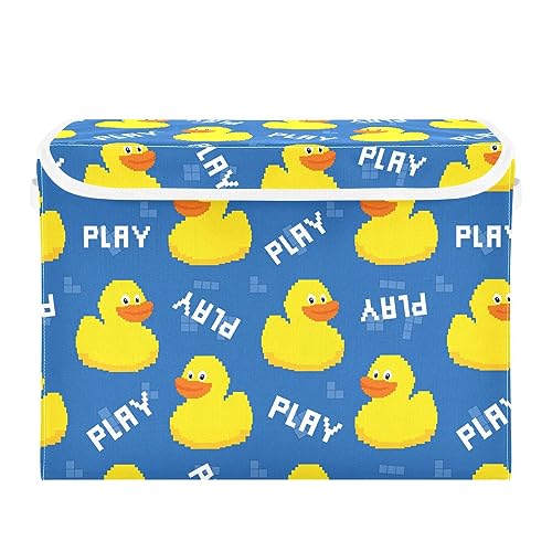 Cool Animal Duck Cute Game Yellow Aufbewahrungsbehälter mit Deckel und Griff, langlebig, zusammenklappbar, Aufbewahrungsbehälter für Spielzimmer, Badezimmer, Schlafzimmer, Kinder, Jungen, Mädchen, von GuoChe