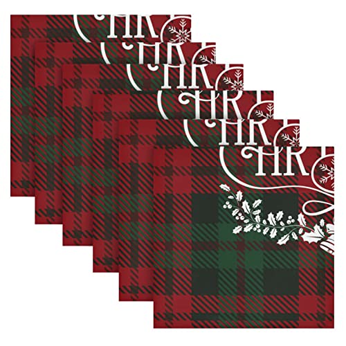 Weihnachts-Servietten, schottisch, kariert, 4 Stück, waschbar, wiederverwendbar, Polyester-Stoff, Serviette, bedruckt, 50,8 x 50,8 cm von GuoChe