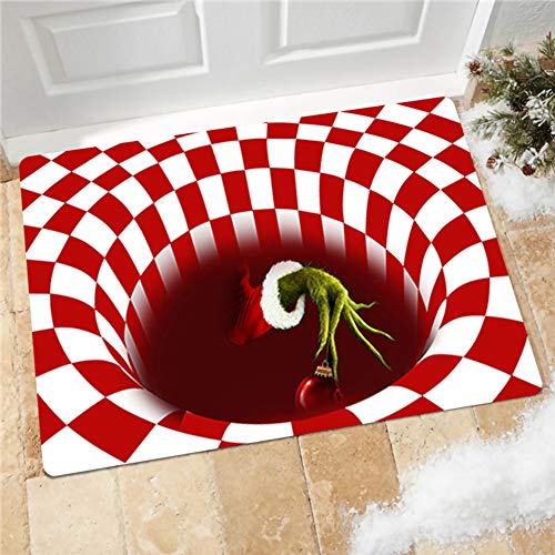 Weihnachten Dekoration Fußmatte 3D Wirbel Optischer Täuschung Teppich,Visual Illusion Rutschfester Badteppiche Badematte Vortex Teppiche Weihnachtsmann Badvorleger Bodenmatte G 60x90CM von GUOCU