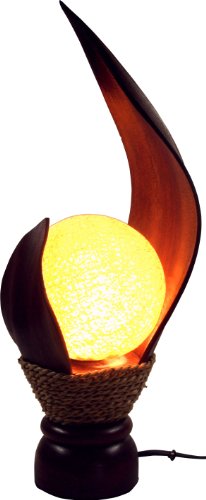 GURU SHOP Palmenblatt Tischlampe/Tischleuchte, in Bali Handgemacht aus Naturmaterial, Palmholz - Modell Livia, Palmblätter, 48x18x18 cm, Tischlampen aus Naturmaterialien von GURU SHOP
