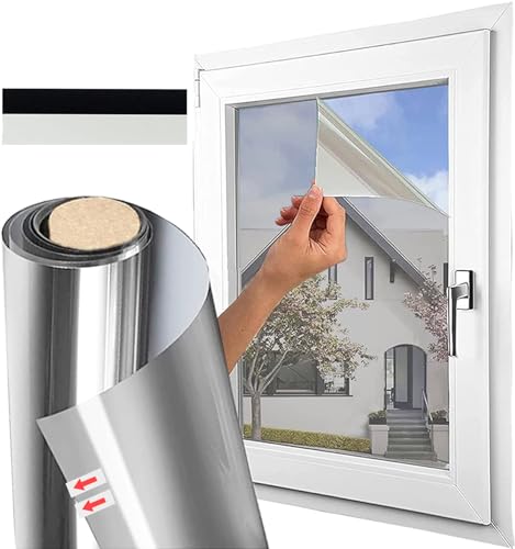 Fensterfolie, 40x200cm Sichtschutzfolie Fenster Spiegelfolie Selbstklebend Sichtschutz Wärmeisolierung Sonnenschutzfolie UV-Schutz Fensterfolie Silber von Gutsbox