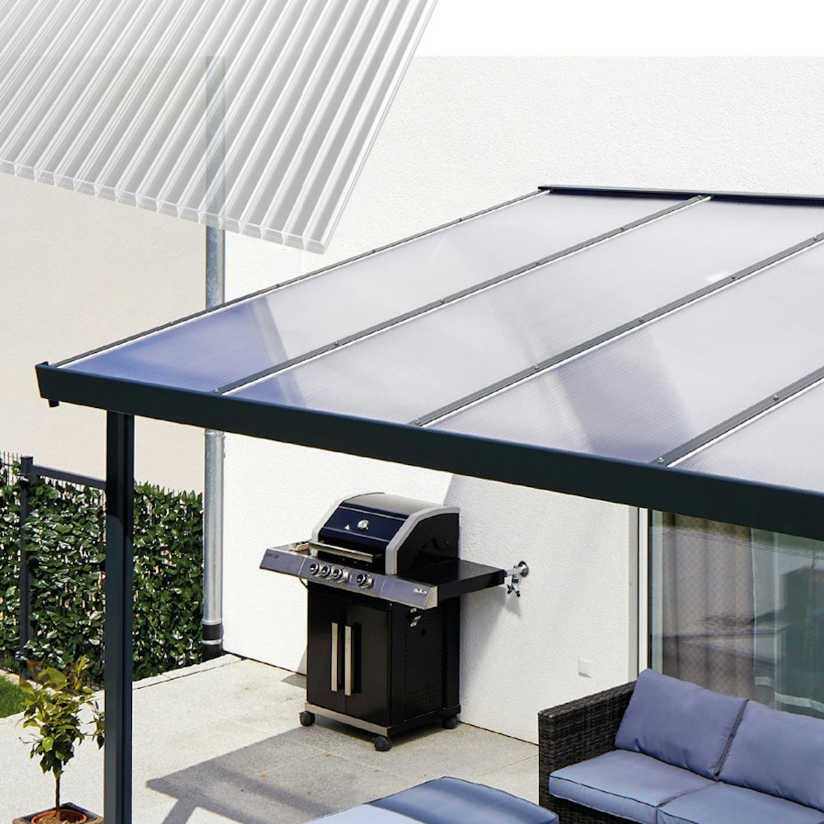 Gutta Terrassendachsystem Premium weiß/anthrazit 1014 x 306 cm Polycarbonat klar Weiß von Gutta