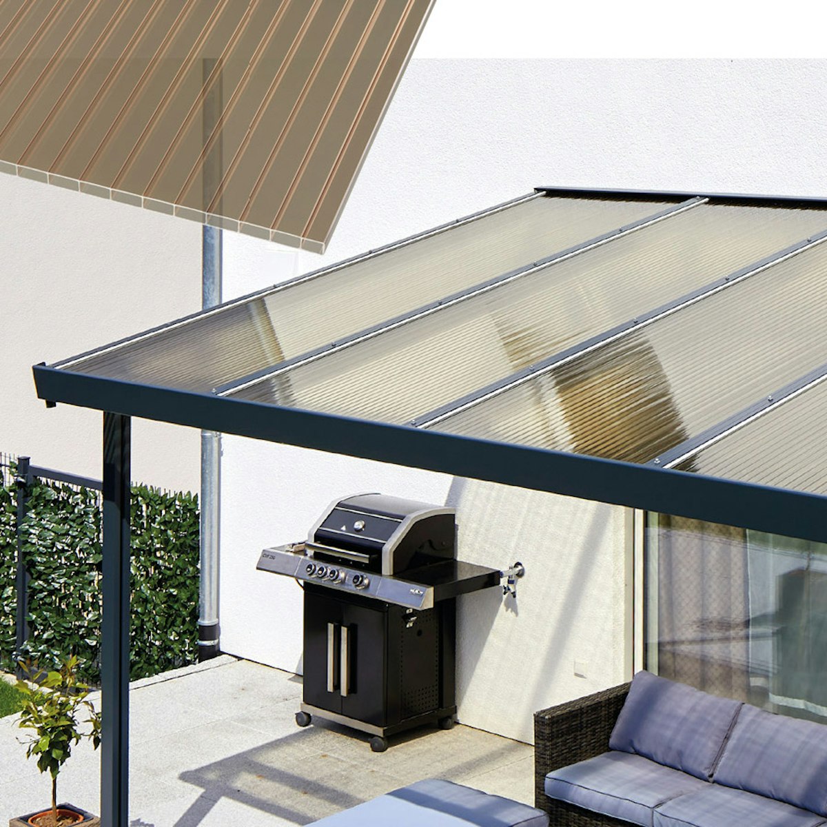 Gutta Terrassendachsystem Premium weiß/anthrazit 510 x 306 cm Acryl bronce Weiß von Gutta