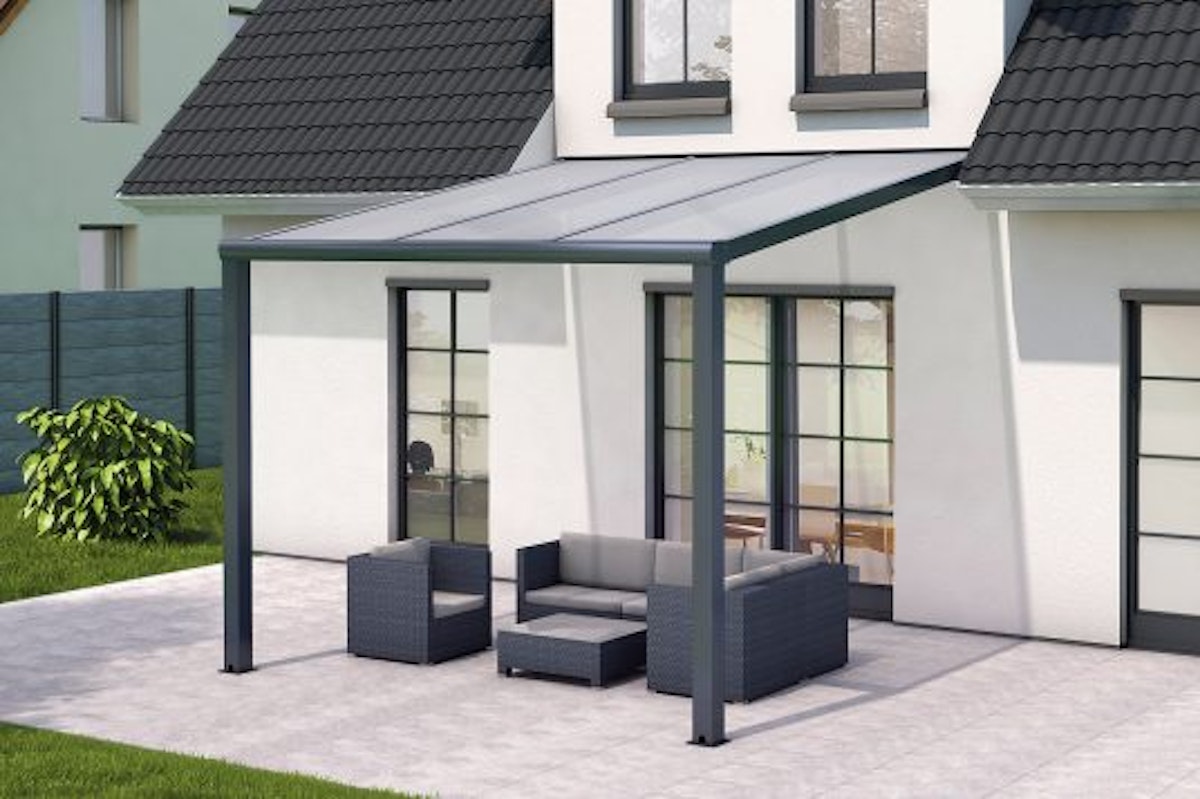 Gutta Terrassendachsystem Pro weiß/anthrazit 309,4 x 406 cm Polycarbonat gestreift weiß Anthrazit von Gutta