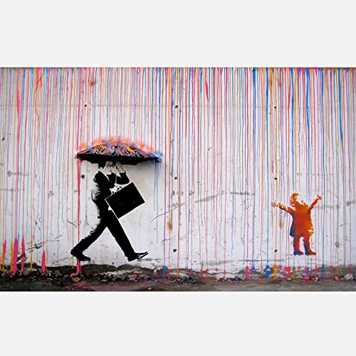 Banksy Farbiger Regen Regenbogen Leinwand Malerei Street Art Banksy Wandposter und Druck für Wohnzimmer Wanddekor Wandbild 70x100cm (28x39in) Rahmenlos von Guying Art