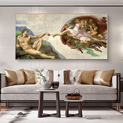 Die Erschaffung Adams von Michelangelo Gemälde an der Wand Kunstposter und Drucke Berühmte Kunstbilder für das Wohnzimmer 70x140cm Rahmenlos von Guying Art