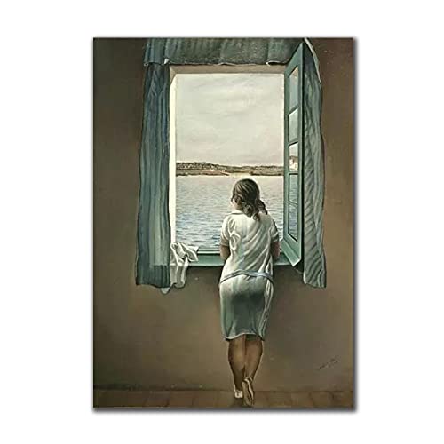Die Frau am Fenster Leinwand Malerei Salvador Dali Poster und Druck Wandkunst Bilder für Wohnzimmer Wanddekoration 60x80cm (24x31in) Rahmenlos von Guying Art