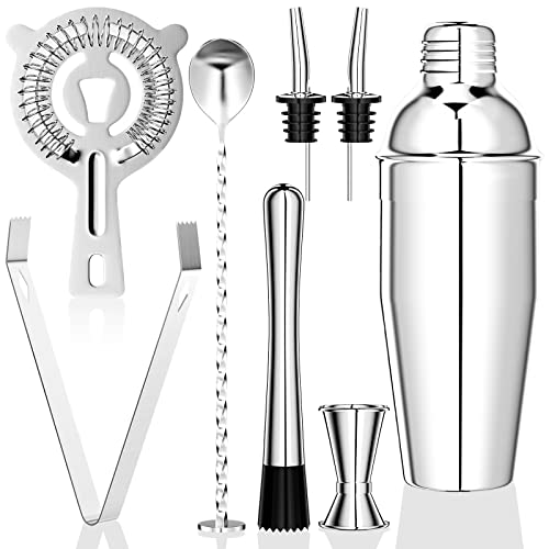 Gvolatee 750 ml Cocktail Set, 8 Pieces Stainless Steel Shaker Mixer, Professional Bartender Accessories, with Shaker, Double Measuring Cup, Spoon, Pourer, for Home, Mixing Drinks, Bar, Party (Silver) von Gvolatee