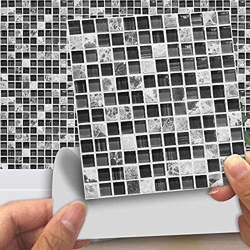 Fliesenaufkleber Mosaik Schwarz Grau Küchenrückwand,Wasserdicht Ölfest ​Klebefliesen Küche Fliesenaufkleber Bad,Fliesenfolie 3D Wandpaneele Selbstklebend 10 PC(30x30cm) von Gxllhh