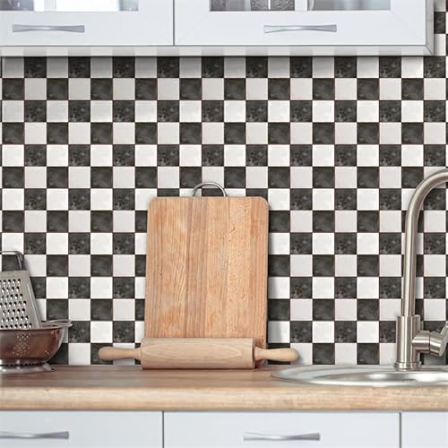 Fliesenaufkleber Schwarzes Und Weißes Mosaik Küchenrückwand,Wasserdicht Ölfest ​Klebefliesen Küche Fliesenaufkleber Bad,Fliesenfolie 3D Wandpaneele Selbstklebend30 PC(10x10cm) von Gxllhh