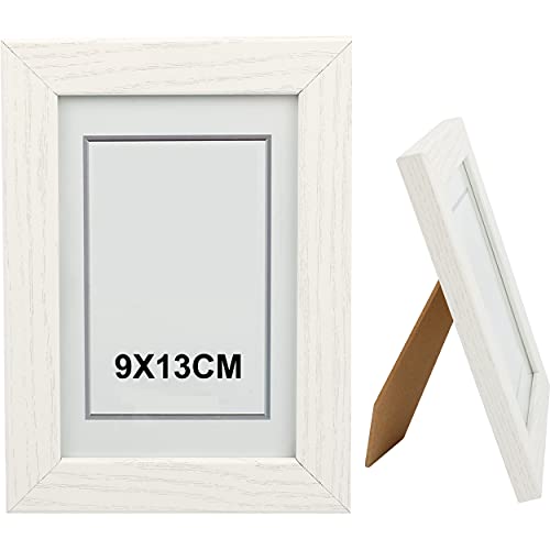 H HANSEL HOME Holz Bilderrahmen 9x13cm, Holz Fotorahmen Weiß mit Glasplatte für Tisch und Wand von H HANSEL HOME