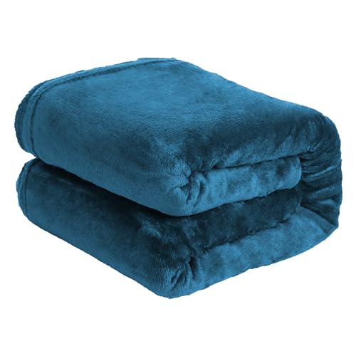 Große Weiche Flanell Kuscheldecke, 100% Polyester Flauschig Fleecedecke, Warm Decke für Bett - Blau, 160x220cm von H HANSEL HOME