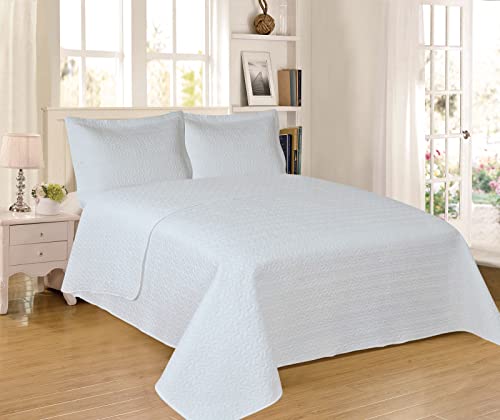 H HANSEL HOME Tagesdecke 100% Mikrofaser 230x260cm Extra weiche mit 2 Kissenbezügen, Bettüberwurf für Doppelbett 120/130, Frühlings- und Sommerdecke, Steppdecke, überdecke Bett - Weiß von H HANSEL HOME