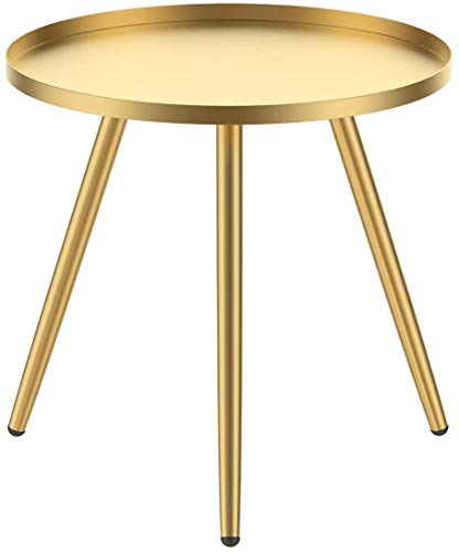 H HOMEWINS Metall Beistelltisch, 46 x 50 cm Modern Rund Sofatisch Wohnzimmer Couchtisch, Golden Praktischer Nachttisch für Schlafzimmer von H HOMEWINS