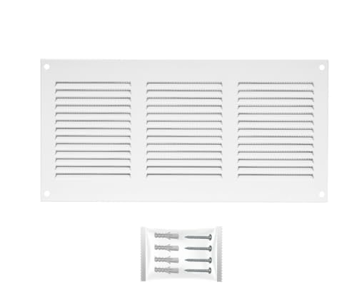 H&C VENT Lüftungsgitter Edelstahl eckig 300x150mm weiß mit Insektenschutz - HVAC Wetterschutzgitter zur Dunstabzug Abdeckung außen - Belüftungsgitter für Abzug, Garage, Tür, Kühlschrank - Luftgitter von H&C VENT