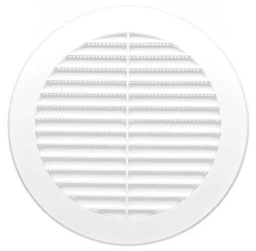 H&C VENT Lüftungsgitter Plastik Abluftgitter - Außengitter mit Insektenschutz - Belüftungsgitter - Luftgitter - Ablufthaube - rundes Kunststoff Luftführungselement (Weiß, Ø 125 mm) von H&C VENT