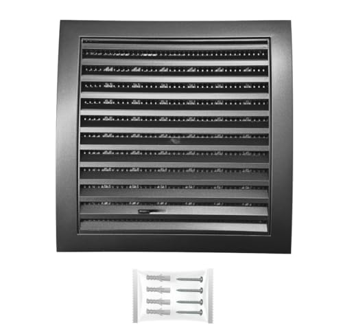 H&C VENT Lüftungsgitter Ø 100 mm Durchmesser 150 x 150 mm Anthrazit mit Schieber und Insektenschutz- HVAC Abdeckkappe für Abluftkanäle ABS- Dunstabzugshaube Rohr quadratisch Luftzufuhrsystem Element von H&C VENT