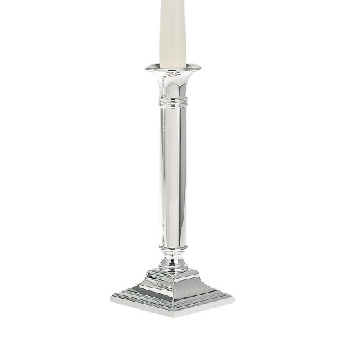 Leuchter versilbert und anlaufgeschützt glatt poliert mit quadratischen Fuß (H 23 x D 8,5 cm), hochwertiger Qualitäts Kerzenleuchter von H.Bauer jun.
