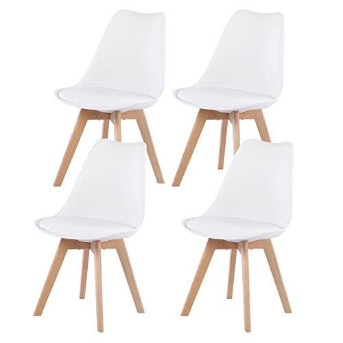 H.J WeDoo 4 x skandinavischen Esszimmerstuhl, Gepolsterter Stuhl für Esszimmer, Küche, Schlafzimmer – Weiß von H.J WeDoo