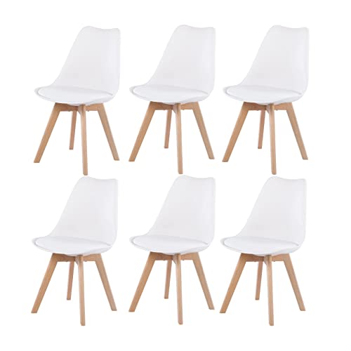 H.J WeDoo 6 x skandinavischen Esszimmerstuhl, Gepolsterter Stuhl für Esszimmer, Küche, Schlafzimmer – Weiß von H.J WeDoo