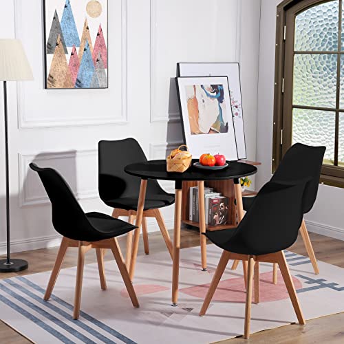 H.J WeDoo Esstisch Rund mit 4 Eiche Stühlen Küchentisch Wohnzimmertisch Holztisch Tisch Set für Wohnzimmer Küche Büro Schwarz von H.J WeDoo