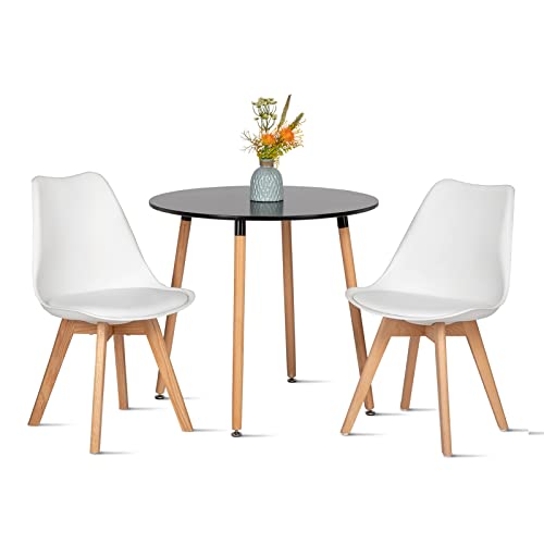 H.J WeDoo Esstisch mit 2 Eiche Stühle Essgrupp Holztisch und Weiß Skandinavisches Esszimmerstühle Esstisch Set für Esszimmer Küche von H.J WeDoo