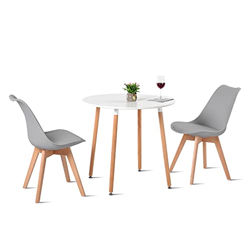 H.J WeDoo Esstisch mit 2 Stühle Essgrupp Holztisch und Grau Skandinavisches Stuhl Esstisch Set für Esszimmer Küche 80cm von H.J WeDoo
